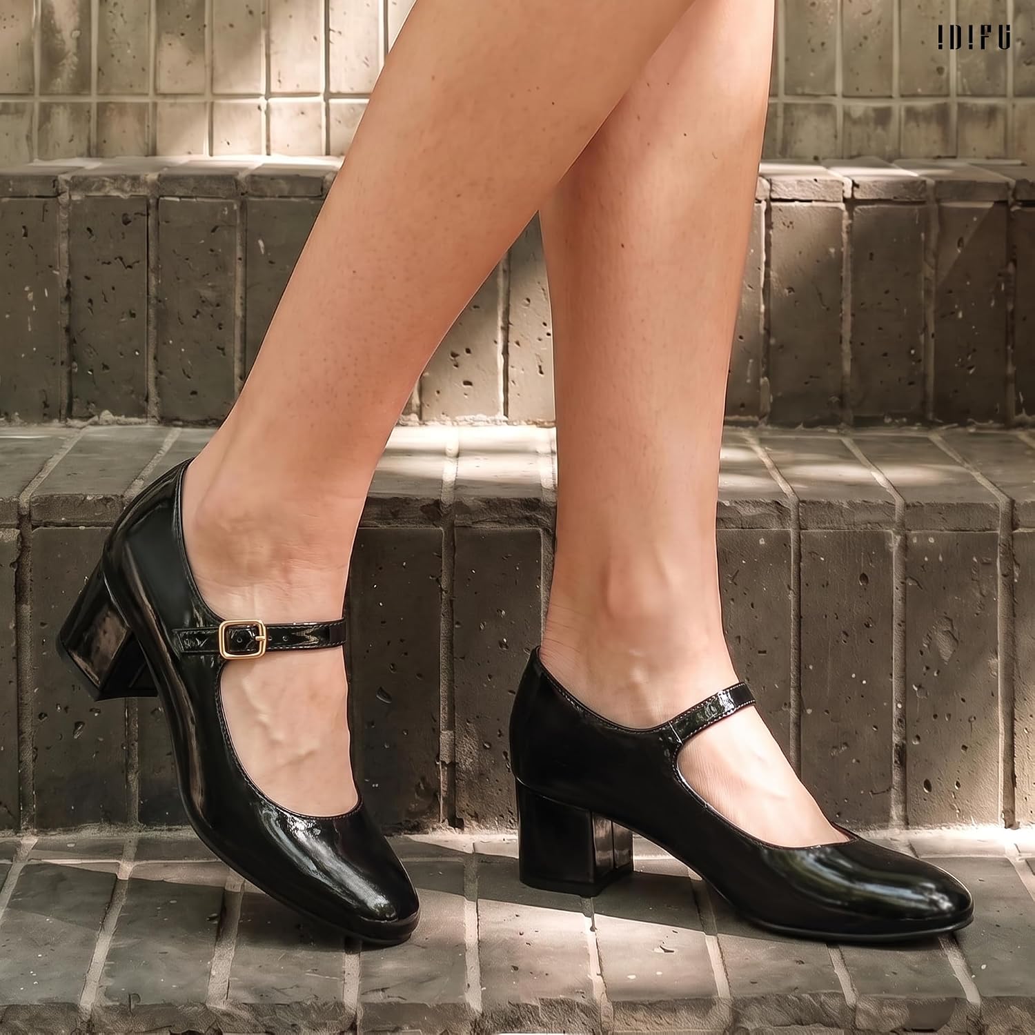 Detalle de IDIFU Women's Mary Jane Pumps with 1.9-Inch Block Heel and Ankle Strap