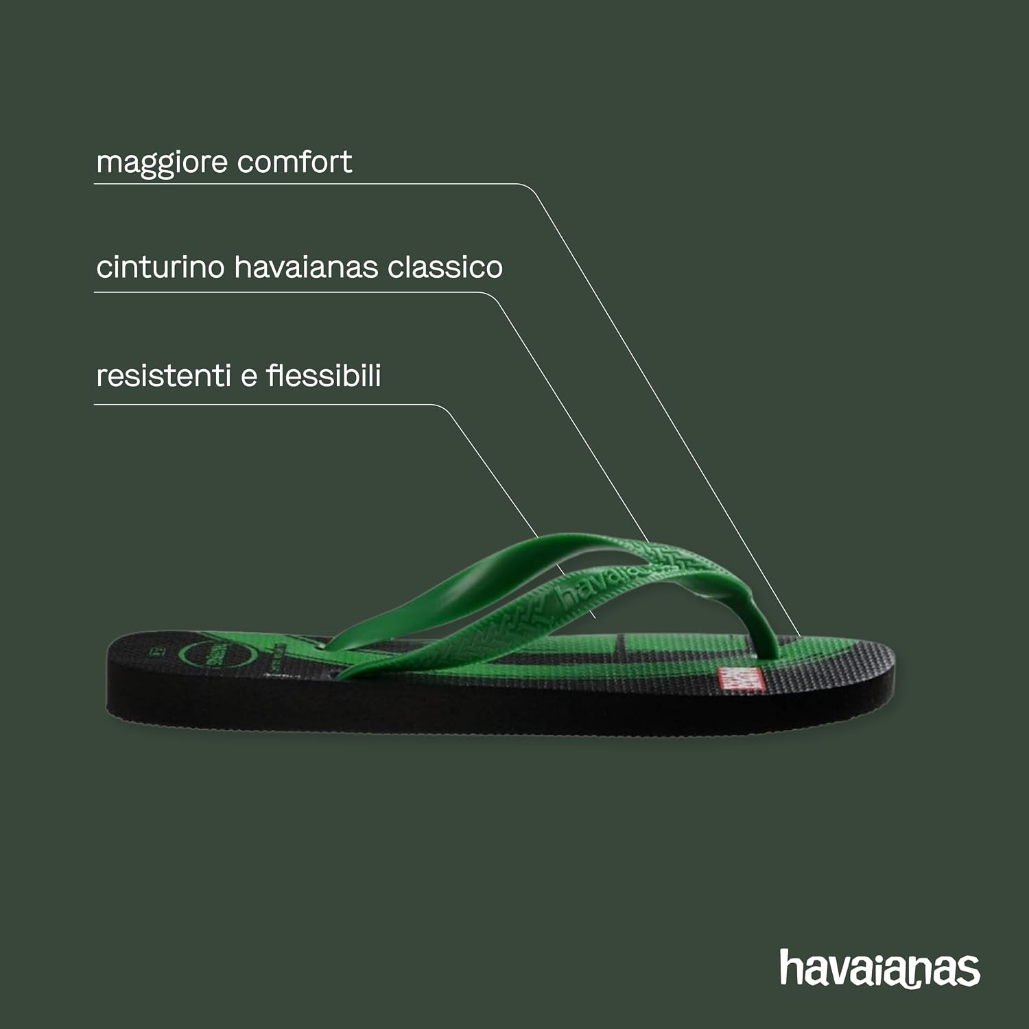 Detalle de Havaianas Top Marvel Logomanía infradito uomo con stampa supereroi
