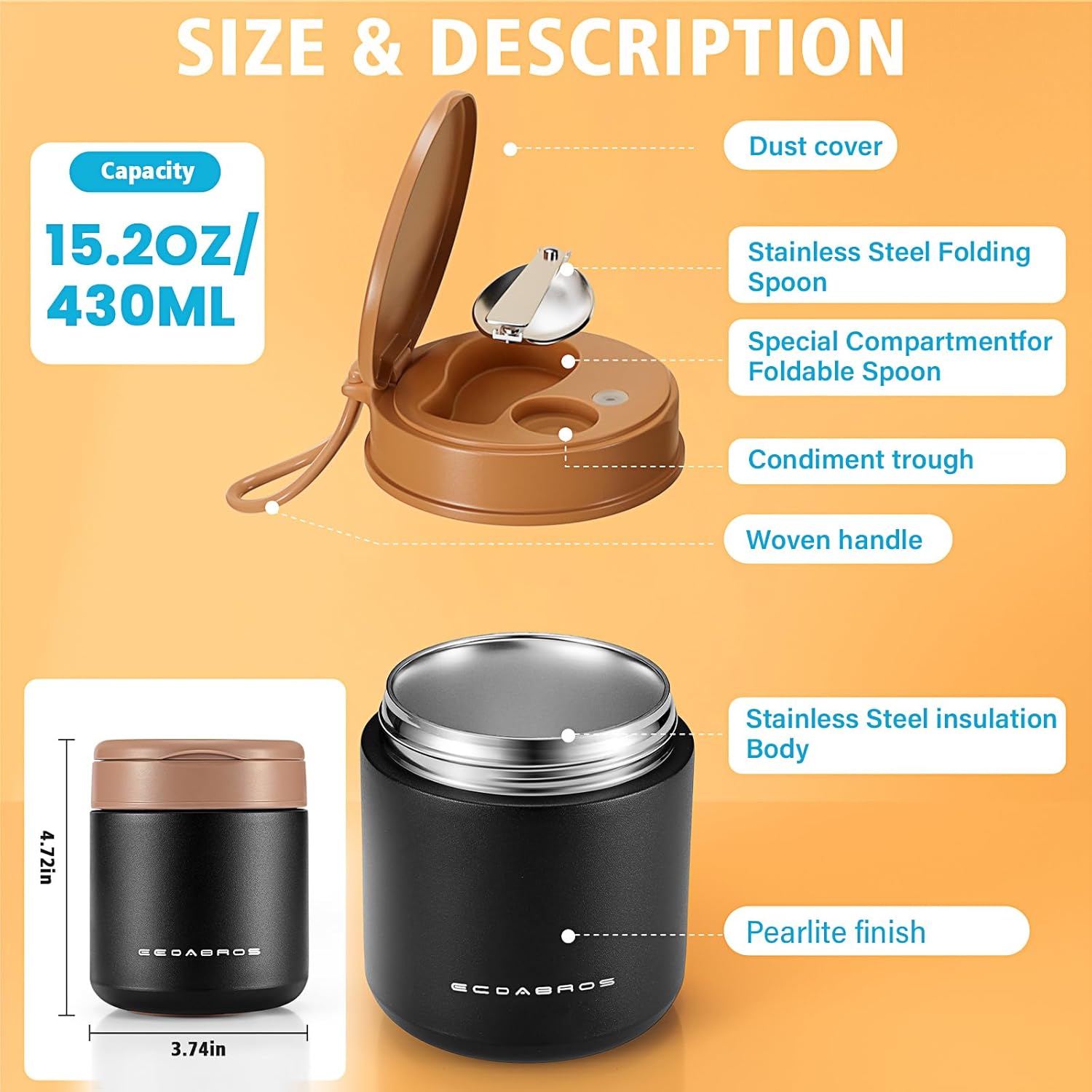 Thumbnail 2 de eedabros 15.2oz Kids Thermo for Hot Food Vacuum Insulated Soup Thermos (Pink) – Leakproof Wide Mouth Jar
