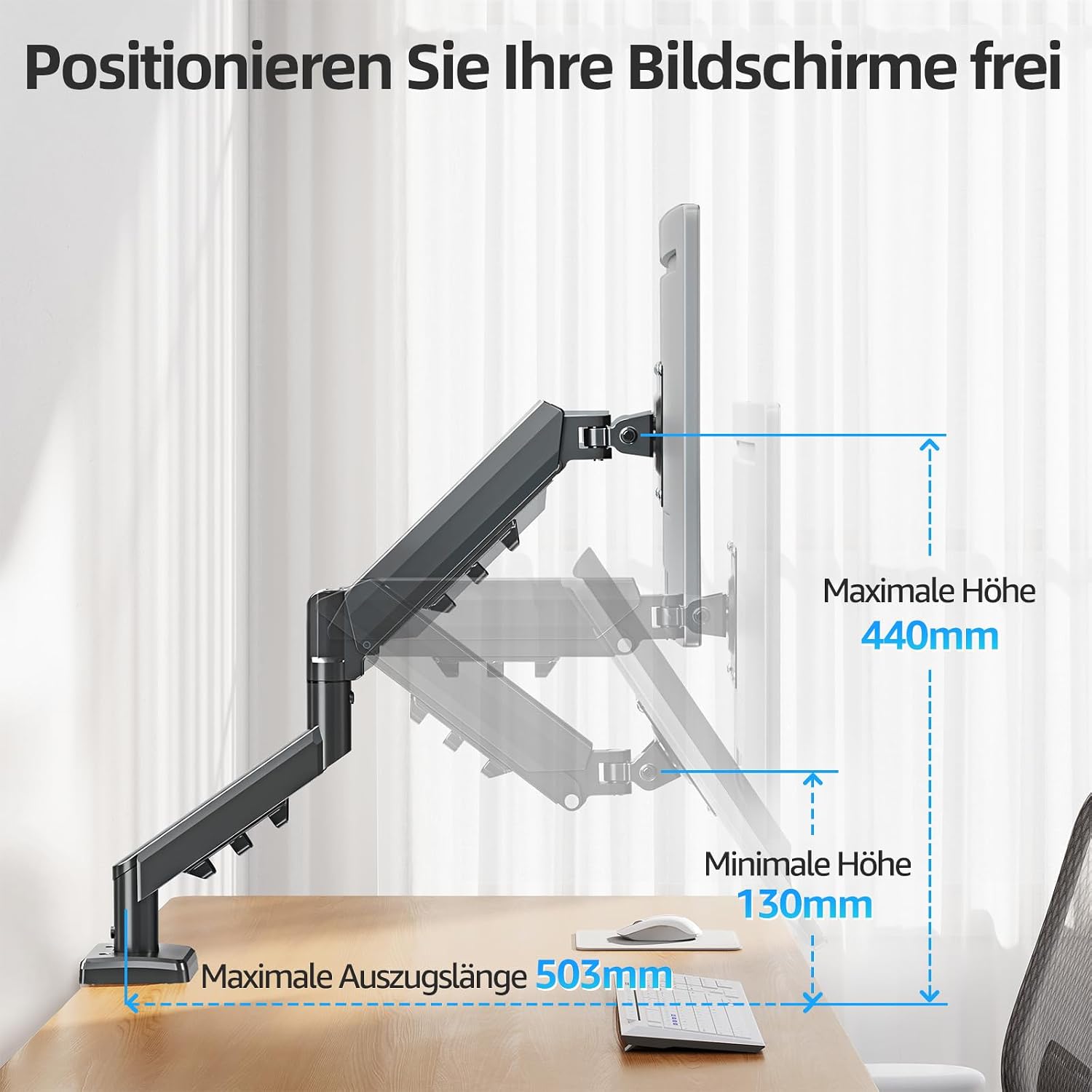 Detalle de MOUNTUP EU8015B Monitor-Halterung Gasdruckfeder für 13–32 Zoll (2–9 kg), VESA 75/100