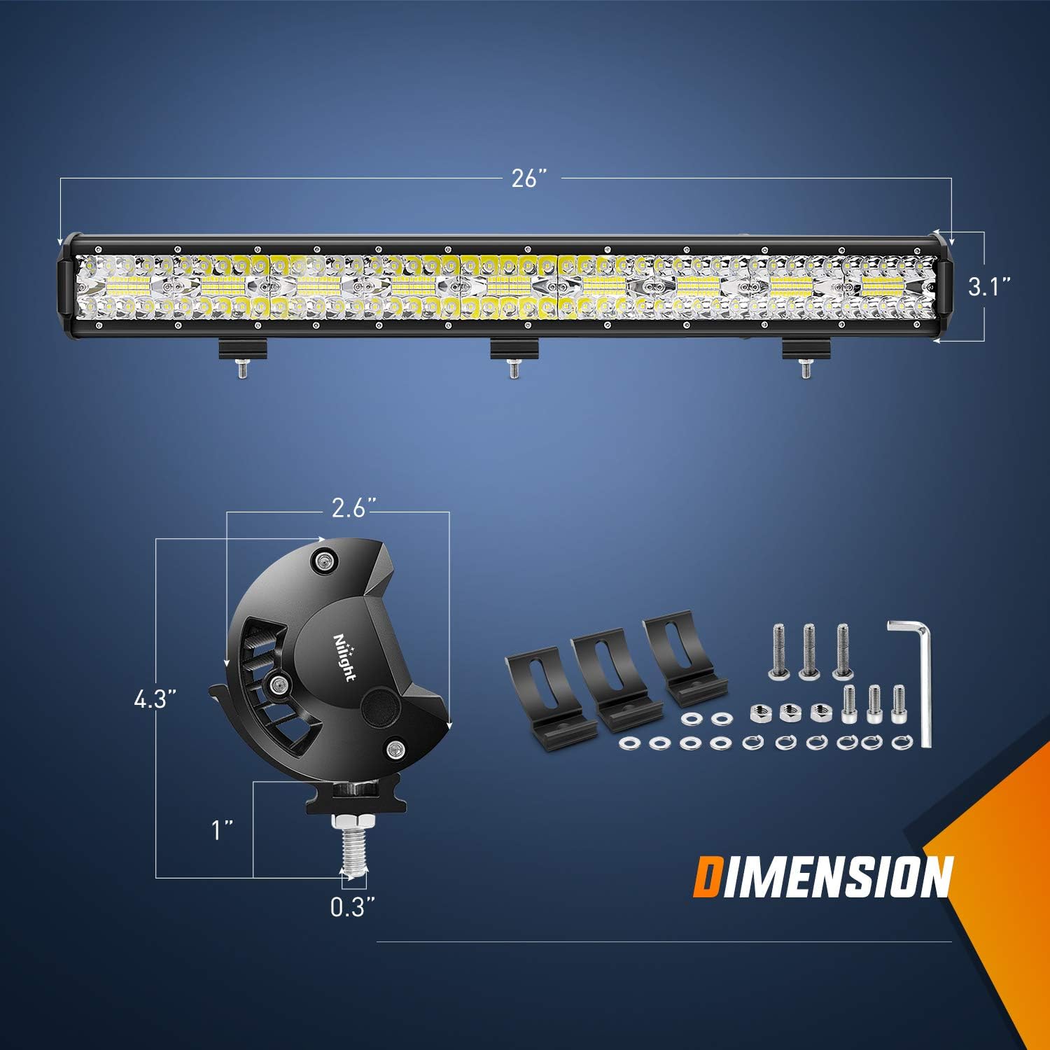 Detalle 2 de Nilight 26-Inch LED Light Bar 540W Flood/Spot Combo (Triple Row) for Off-Road & Work Use