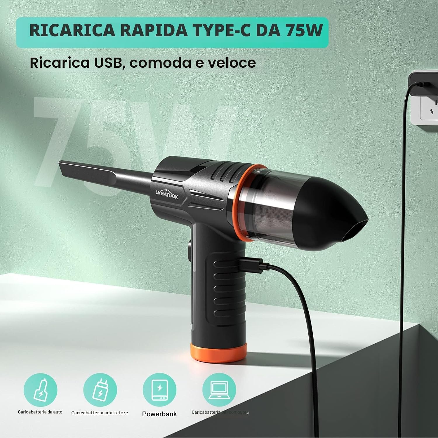 Thumbnail 4 de Aspirapolvere per Computer 2 in 1 WHATOOK: soffia e aspira, 3 velocità, batteria a lunga durata