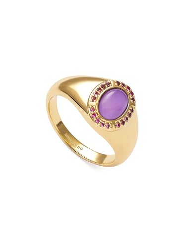 Detalle de SINGULARU Bague Amanda Violet Plaqué Or – Chevalière Amanda Violet en laiton doré