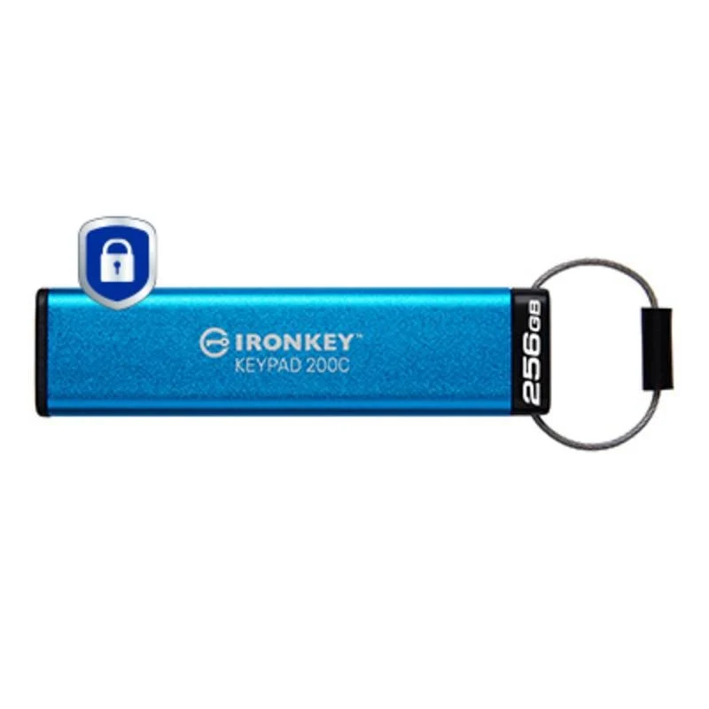 Detalle de Kingston IronKey Keypad 200C 256GB USB-C cifrada IP68 — seguridad de nivel militar, teclado integrado