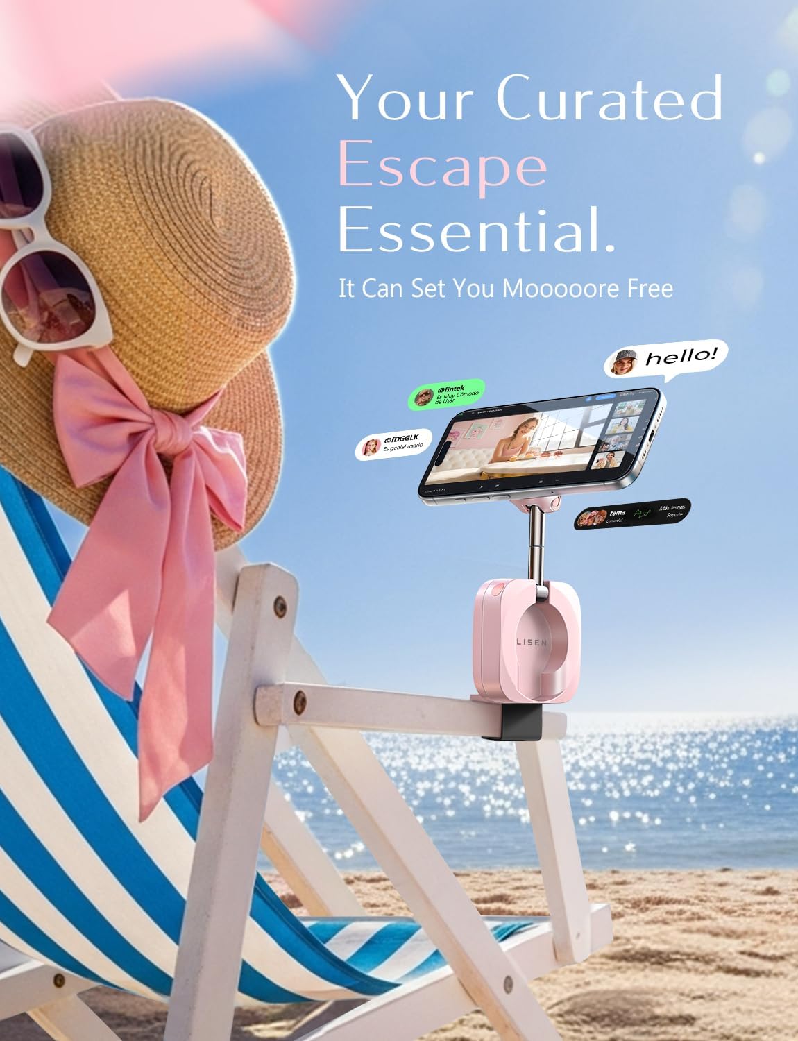 Thumbnail 5 de LISEN 2E7100-P Pink Magnetic Airplane Phone Holder, Foldable and Adjustable