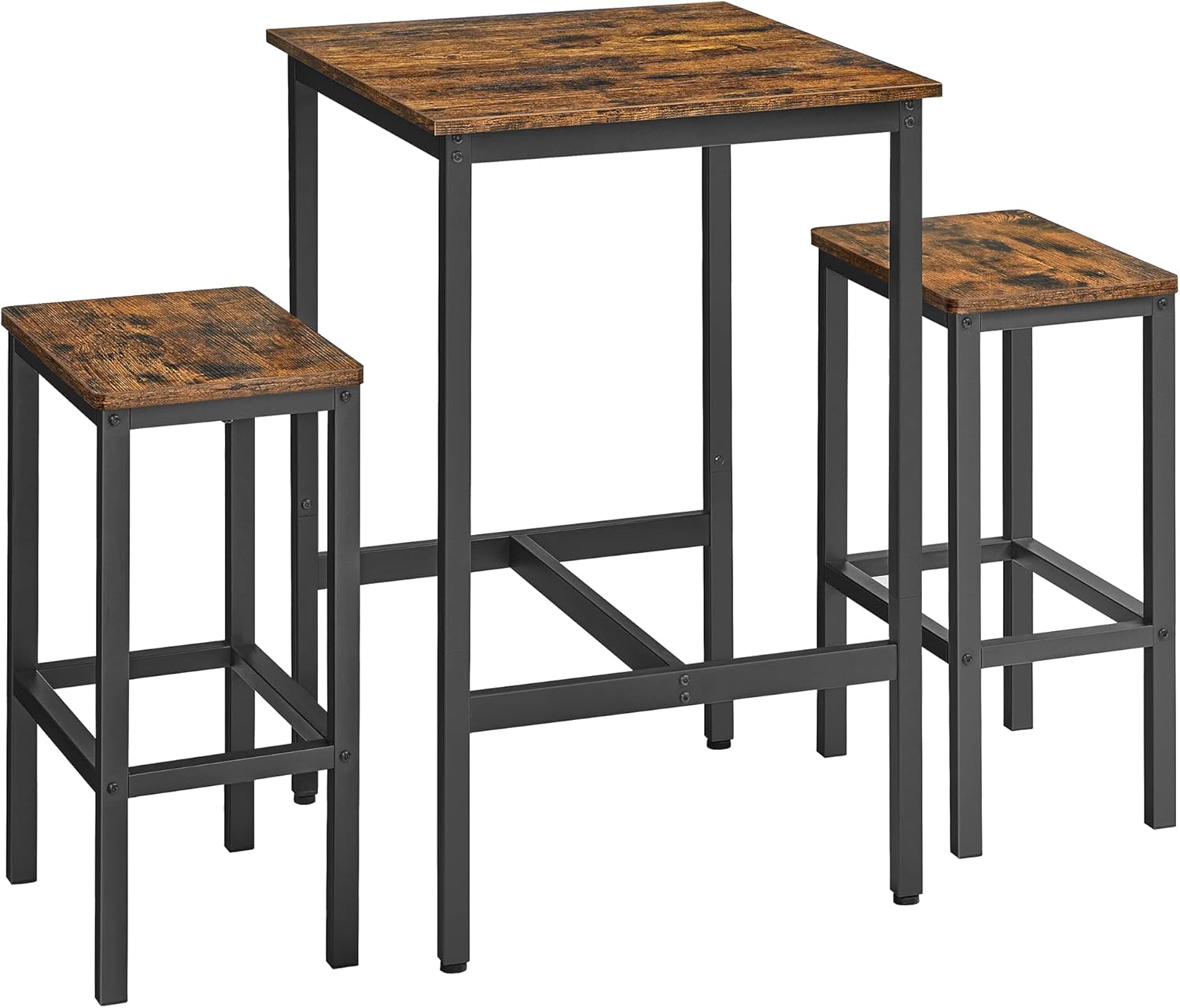VASAGLE Tavolo Bar con 2 Sgabelli – Set cucina compatto 60x60x90 cm, Marrone Vintage e Nero LBT017B01