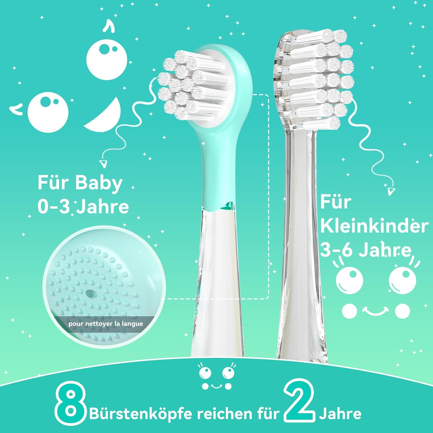 Thumbnail 1 de Seago Elektrische Zahnbürste für Kinder 0–6 Jahre SG2139 (Dunkelblau) mit LED, Smart Timer und 8 Ersatzbürsten