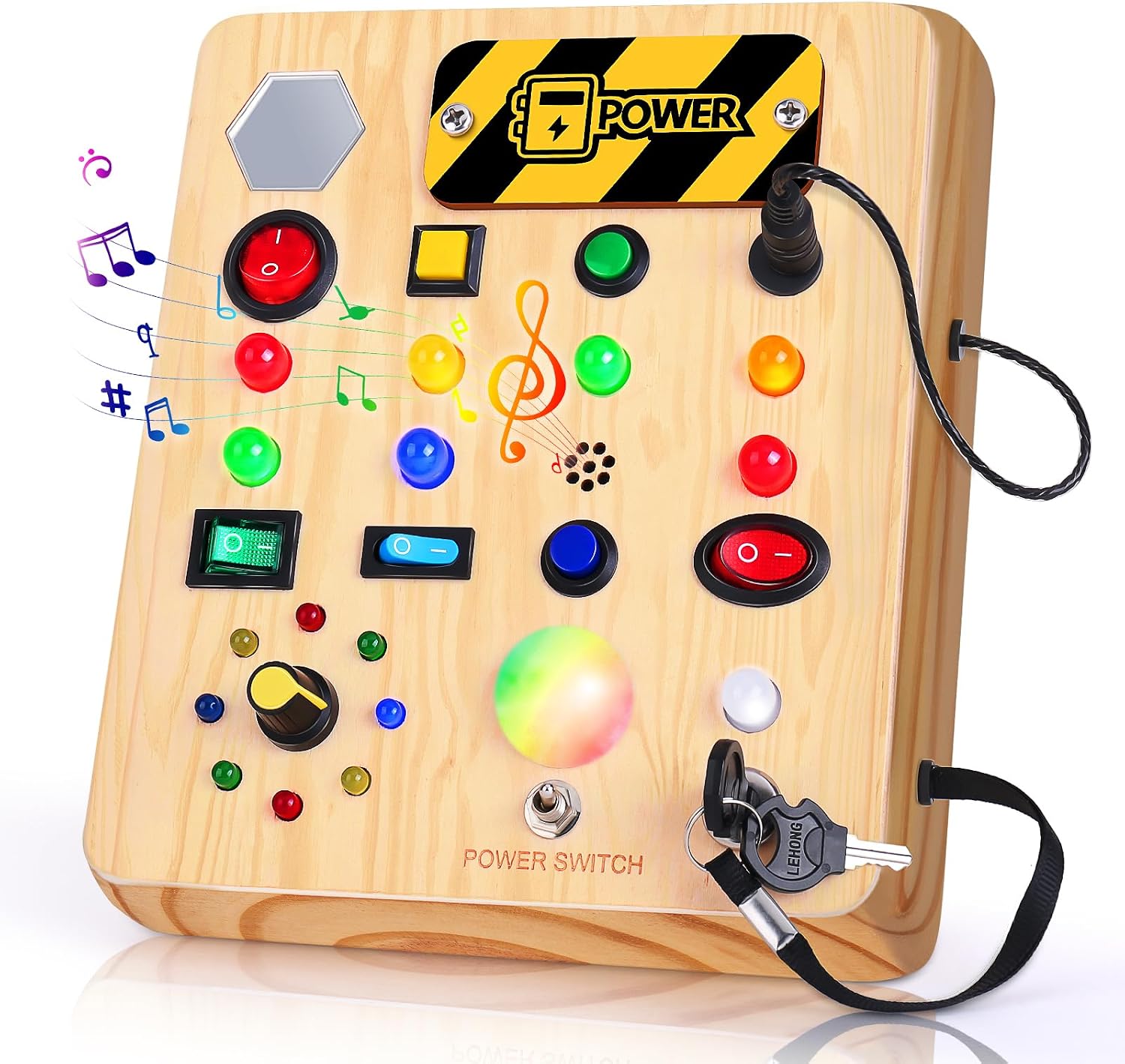 Detalle de TINTECUSA wooden Busy Board with 12 LED Lights, Music and Animal Sounds