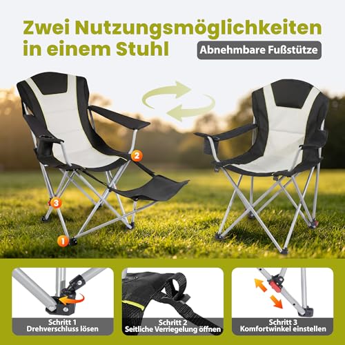 Detalle de Homecall 2-in-1 Campingstuhl faltbar mit Fußablage – 2 Stück