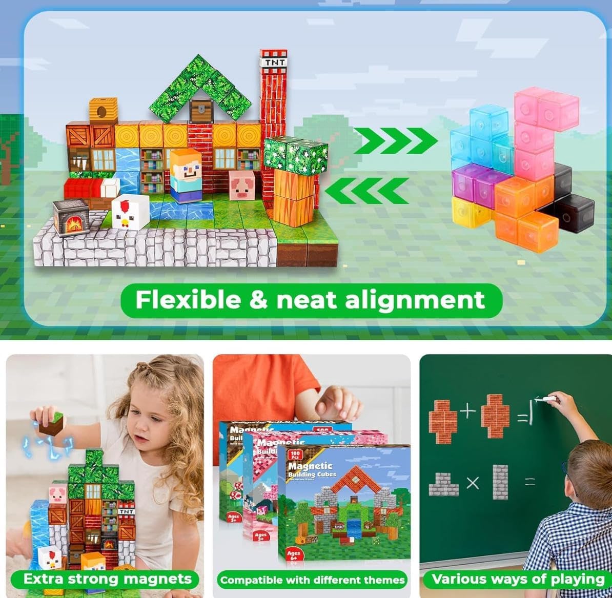 Detalle de Magnetic Blocks Constructions Toy – 100-Piece STEM Building Tiles for Ages 3+