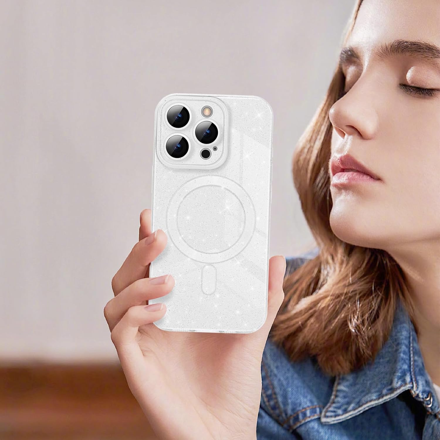 Thumbnail 6 de Newseego Glitzer Hülle für iPhone 16 Pro (6,3 Zoll) – MagSafe-kompatible TPU-Schutzhülle in Weiß