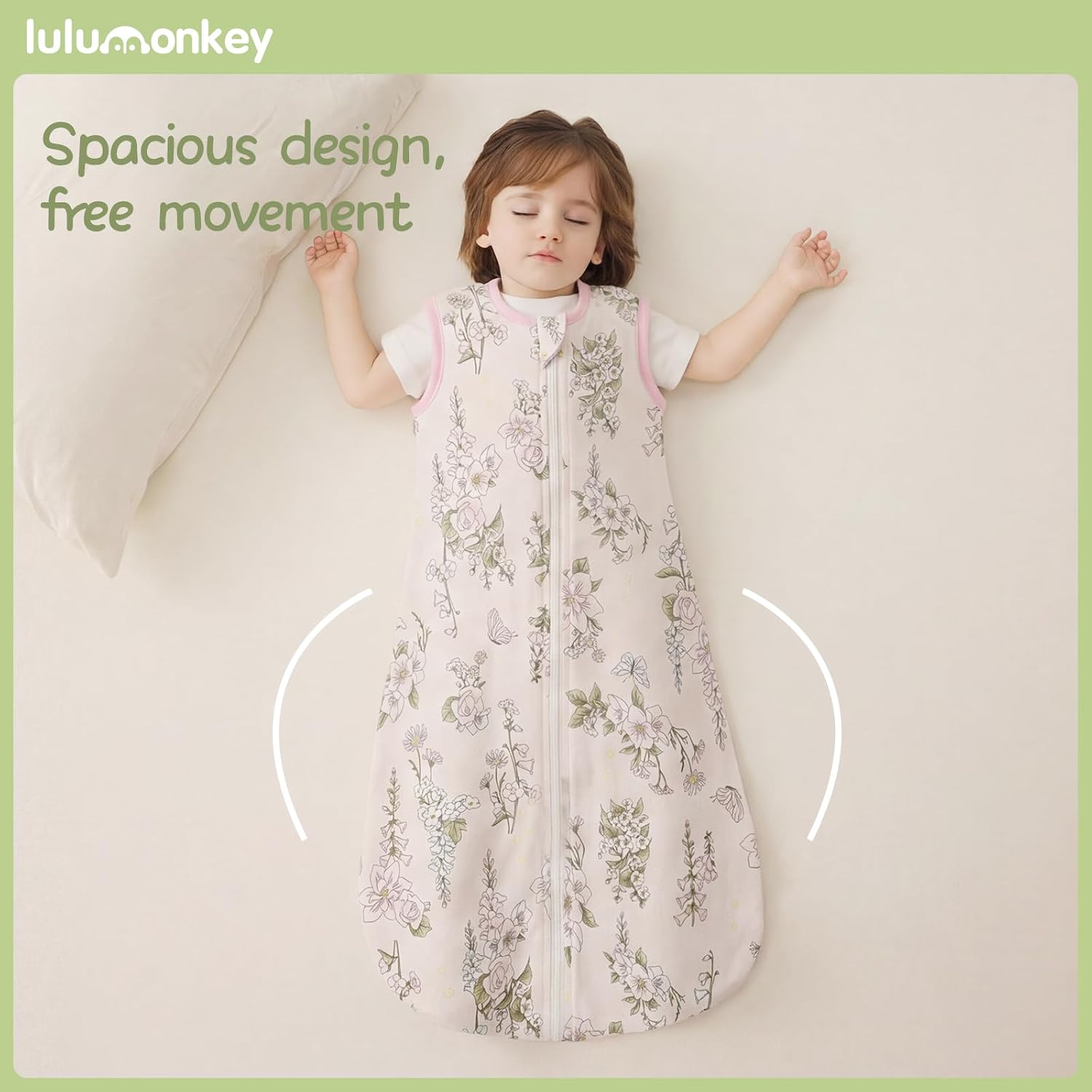Thumbnail 3 de LULUMONKEY 0.5 Tog Baby Sleeping Bag 18-36 Months (2 Pack) – Soft Cotton Wearable Blanket, Flower