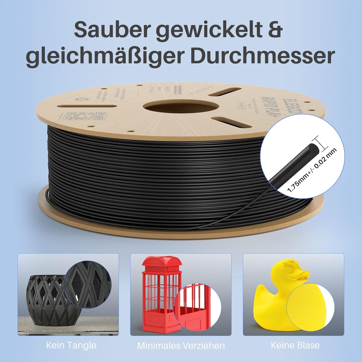 Thumbnail 3 de ELEGOO High Speed PLA+ Filament 1,75 mm Schwarz – 4 KG/1 KG Spule, Hochgeschwindigkeitsdruck bis 600 mm/s