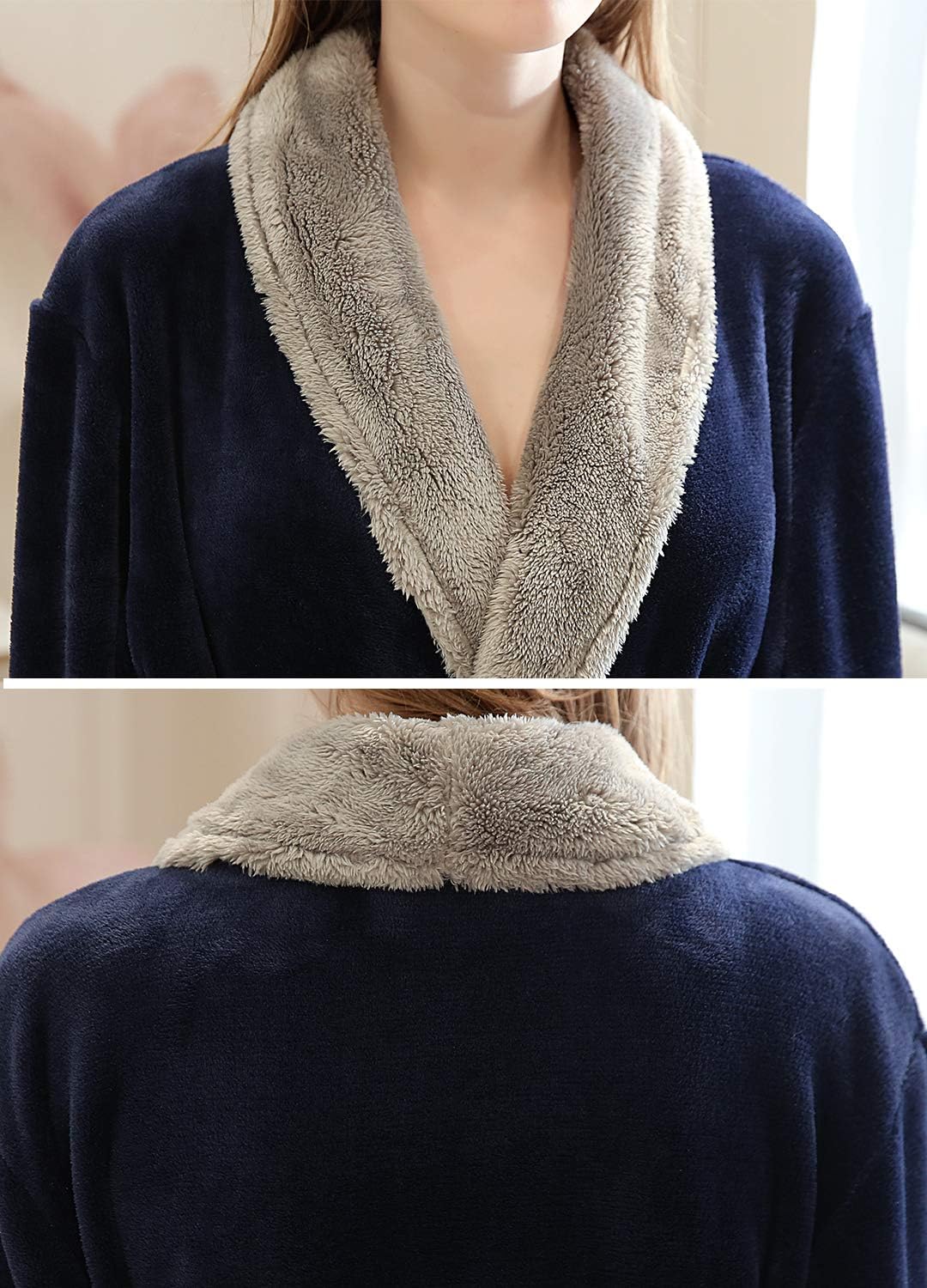 Detalle de CaiDieNu Robe De Chambre Femme Polaire Longue – Douceur et chaleur pour l’hiver