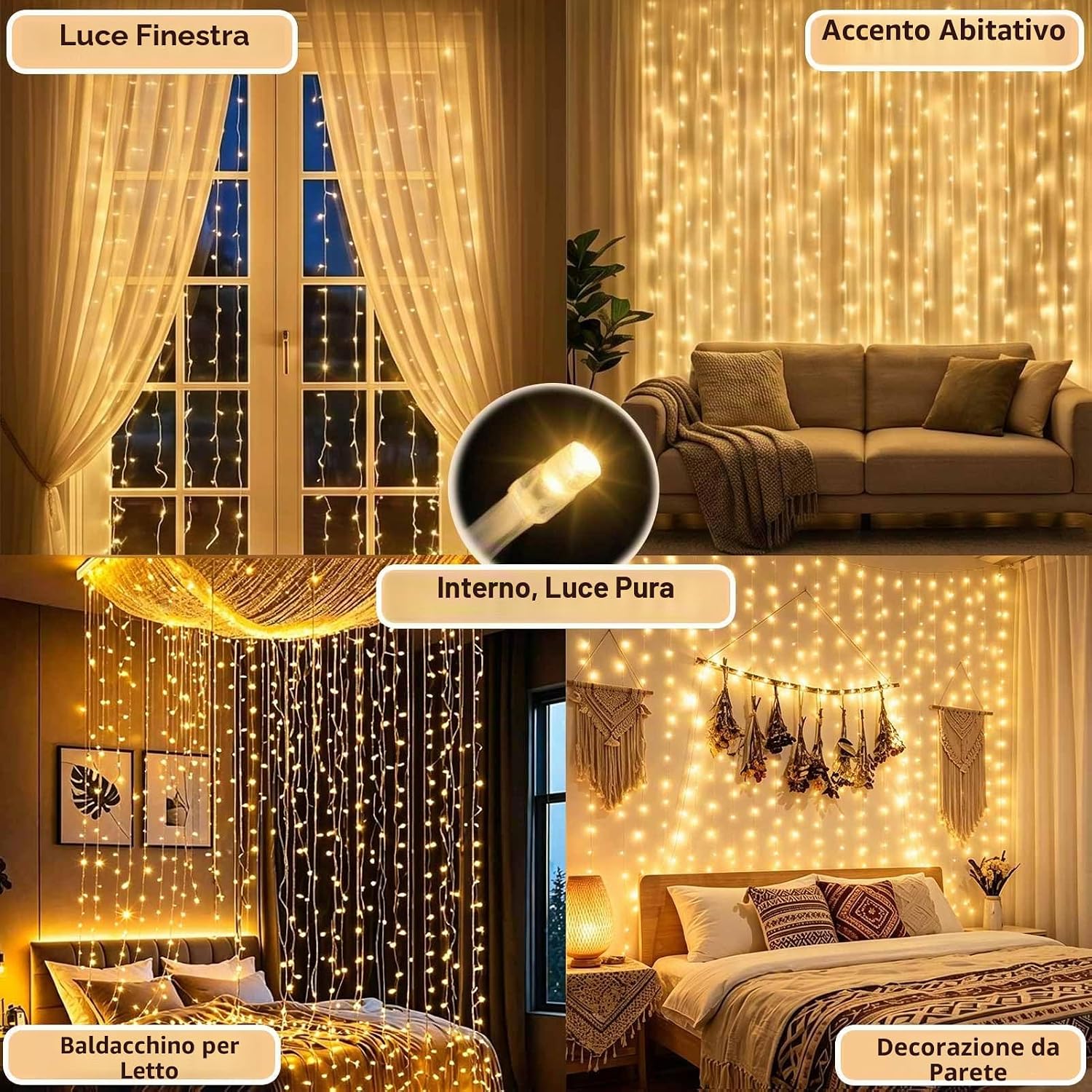 Detalle de Cozymeow Tenda Luminosa 300 LED 3x3m: catena luminosa impermeabile per outdoor e indoor