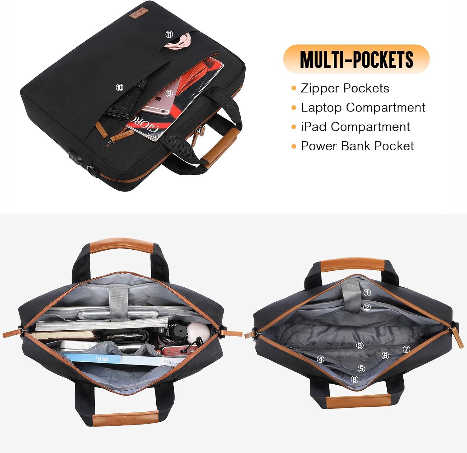 Detalle de LOVEVOOK Laptoptasche 17 Zoll: Wasserdichte Akten- und Reisetasche für Business und Alltag