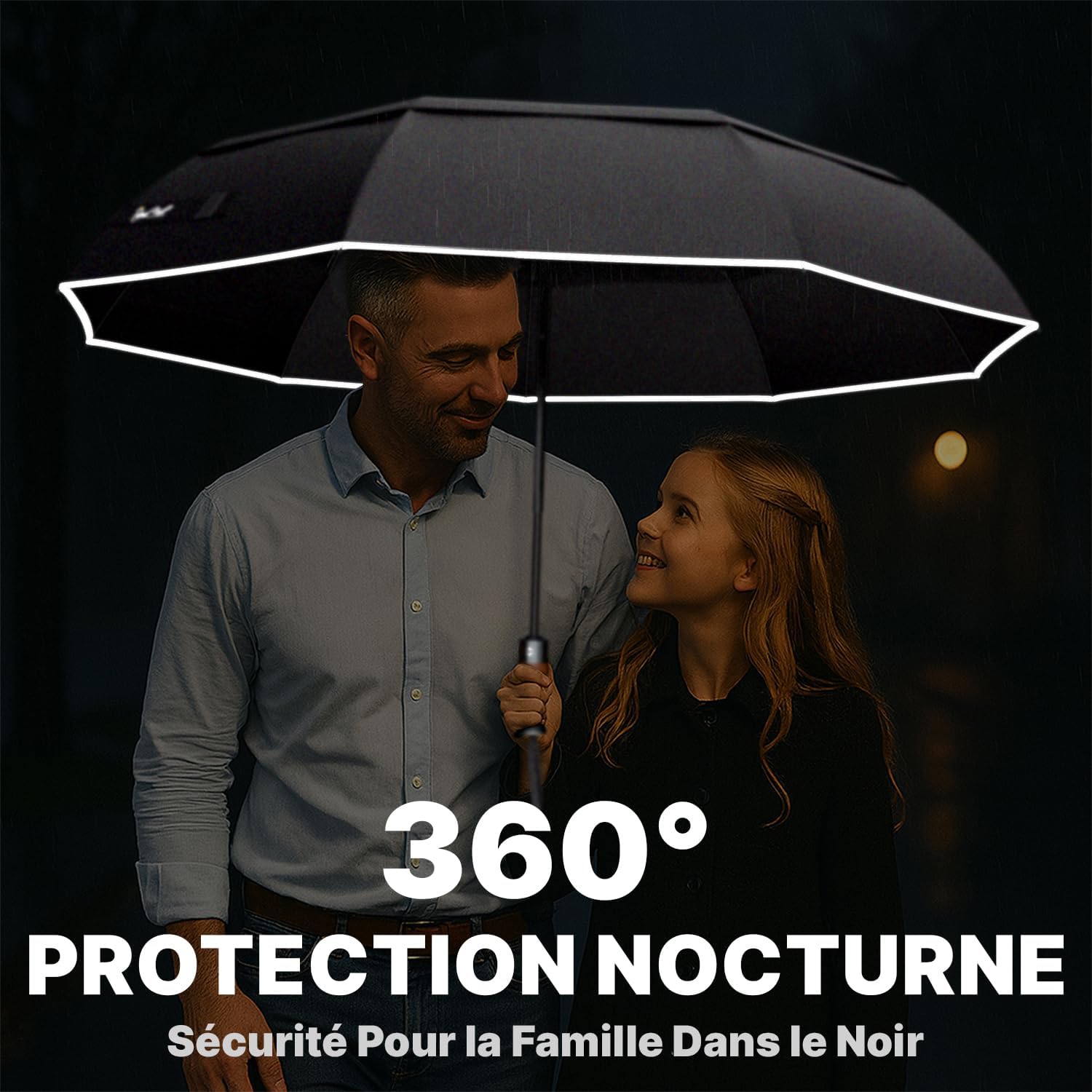 Thumbnail 4 de Royal Walk – Parapluie de voyage pliable coupe-vent double toile ventilée, poignée en bois véritable (Noir, L)