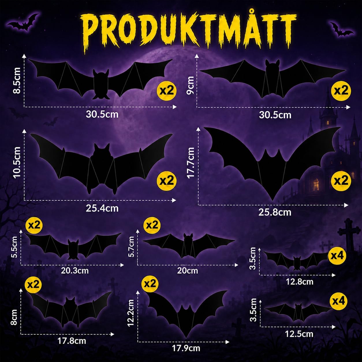 Detalle 2 de ShadowRealmTech 0025 Halloween-dekoration med 24 lysande 3D-fladdermöss