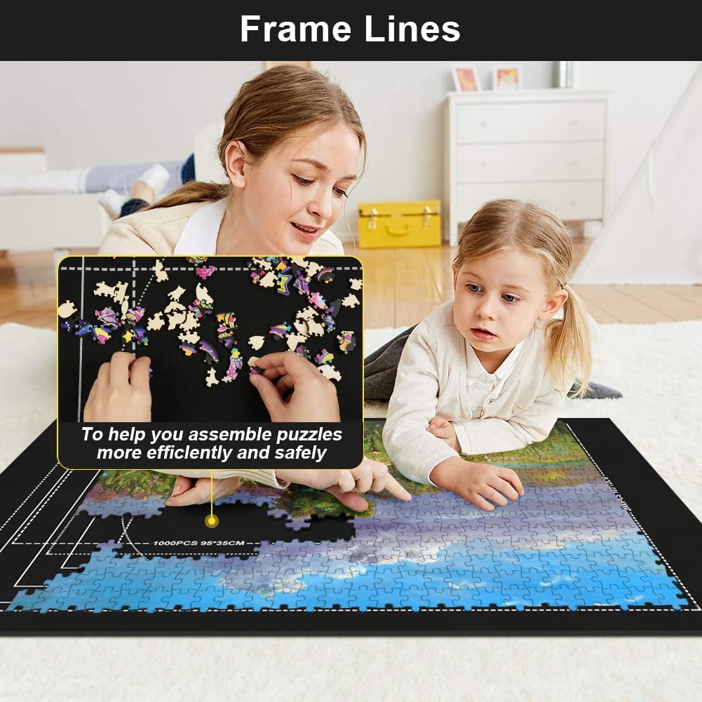 Detalle de Ainiv Puzzle Roll-Up Storage Mat with Auxiliary Lines for up to 2000 Pcs – Foldable Felt Pad & Inflatable Pump