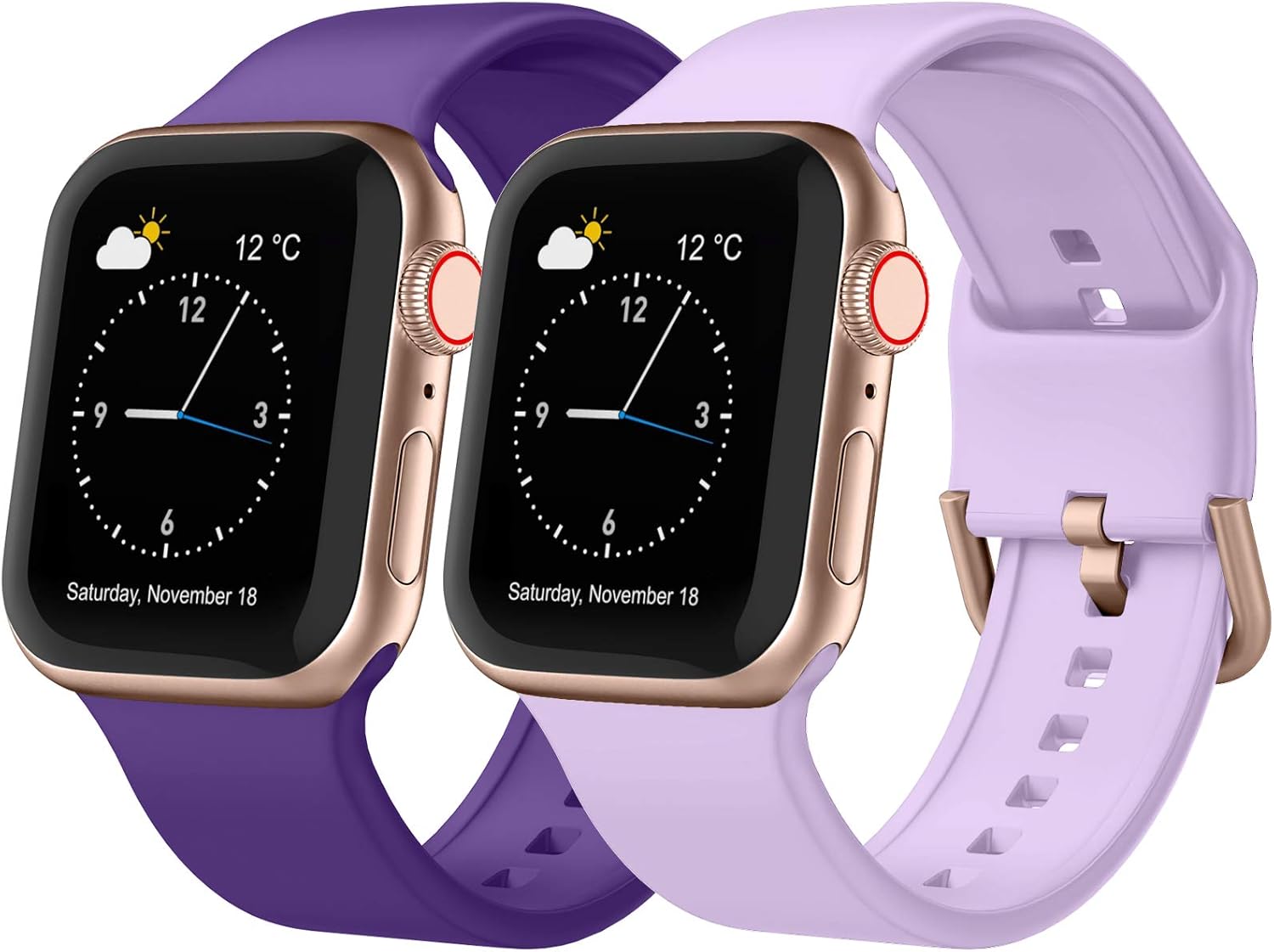 Detalle de Adepoy 2-Pack Silicone Apple Watch Bands for 38–49mm: Soft Sport Straps with Classic Clasp