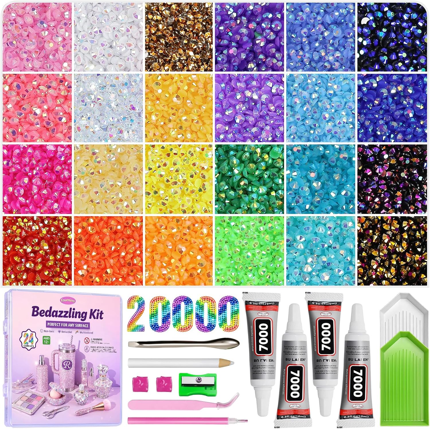 Thumbnail 3 de Fournine 40,000 Pcs Resin Jelly Rhinestones Kit – 3mm Multicolor Flatback with B7000 Glue