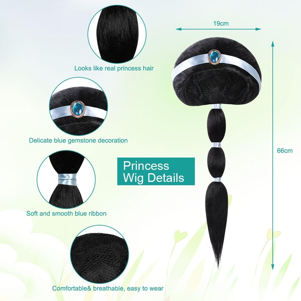 Thumbnail 5 de ACWOO Deguisement de Princesse Jasmine pour Filles – Ensemble complet avec Perruque et Accessoires