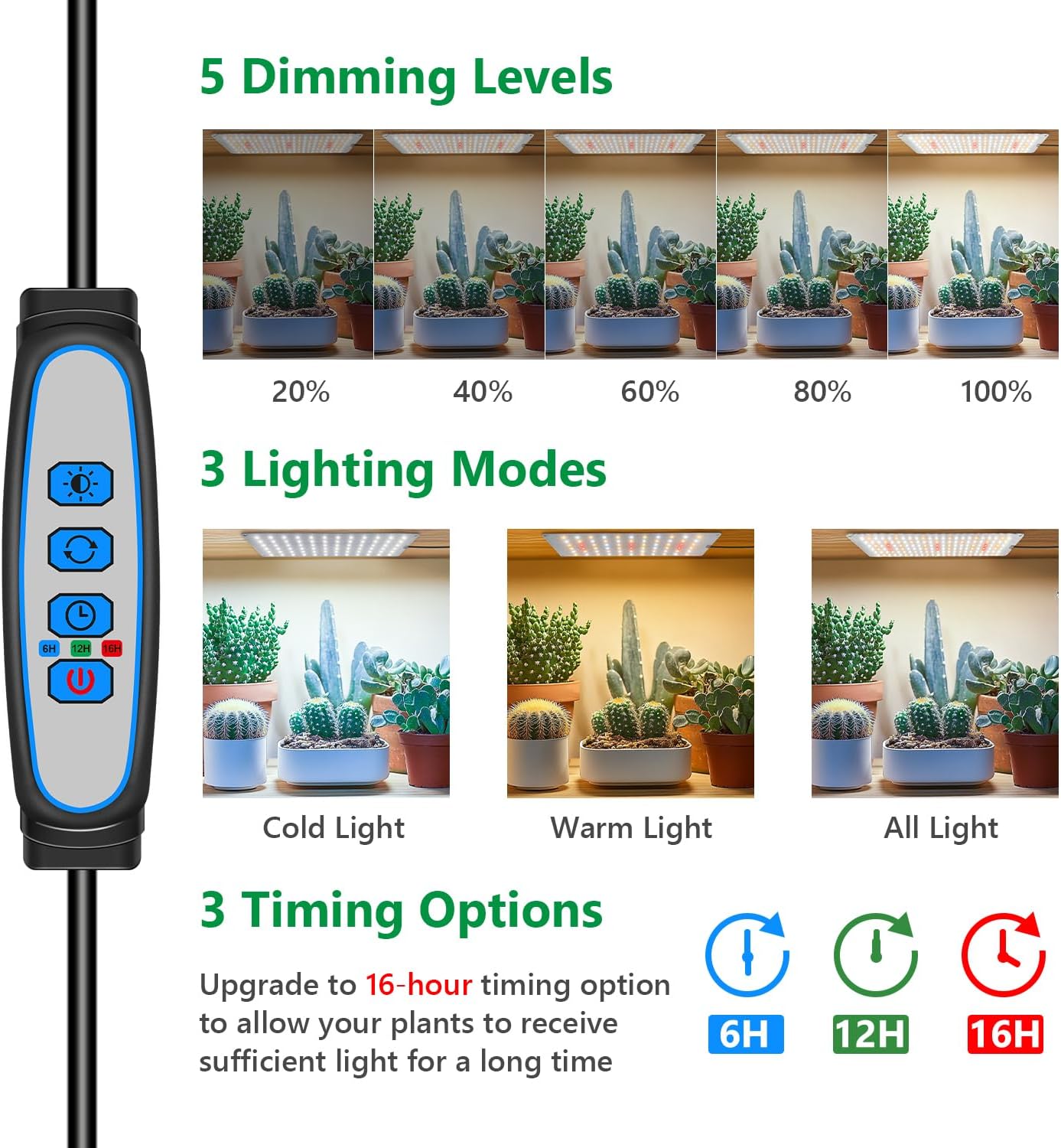 Detalle 2 de Aumtrly BL-G30A Grow Light, 414 LED Full Spectrum, 3 Panels with Timer