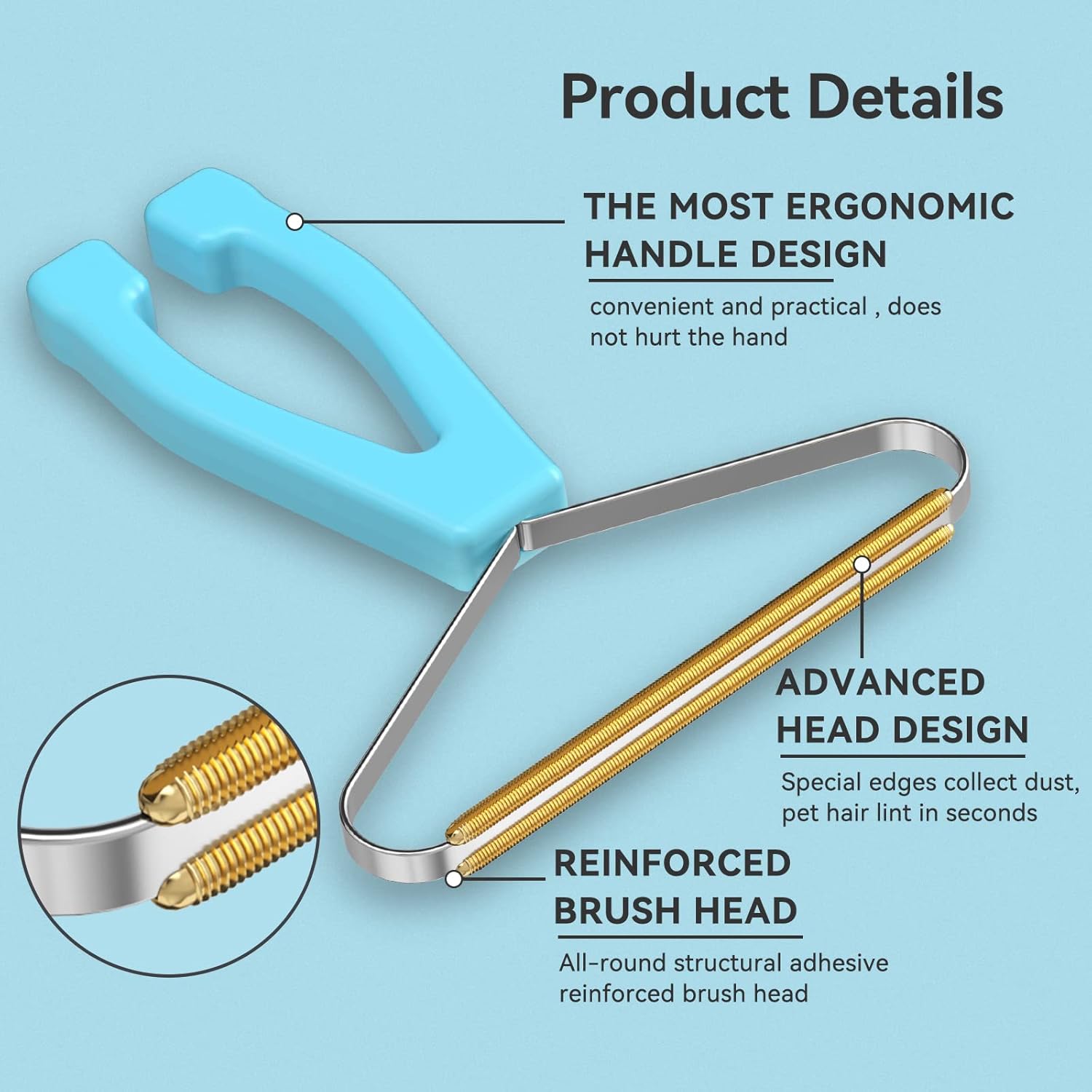 Detalle de Pet Hair Removal Tool 3-Pack: 3-in-1 Fabric Hair Remover Set
