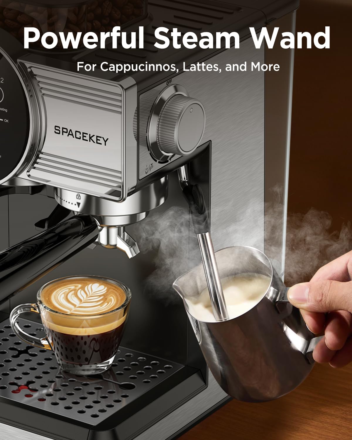Detalle 1 de Spacekey Espresso Machine with Grinder, 30 Grind Settings