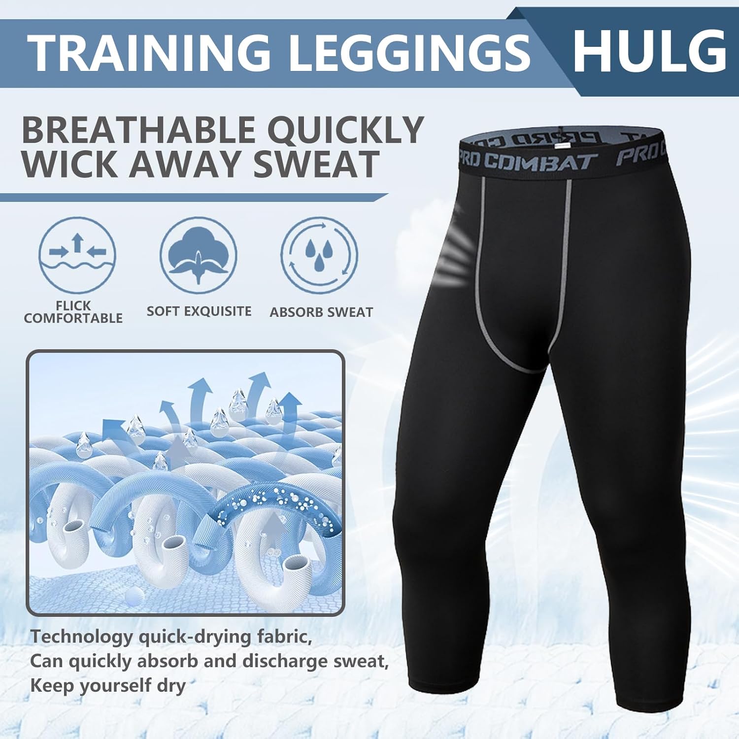 Thumbnail 4 de HULG Kompressionshose Herren – 3/4 Sport-Leggings für Training, Laufen und Freizeit