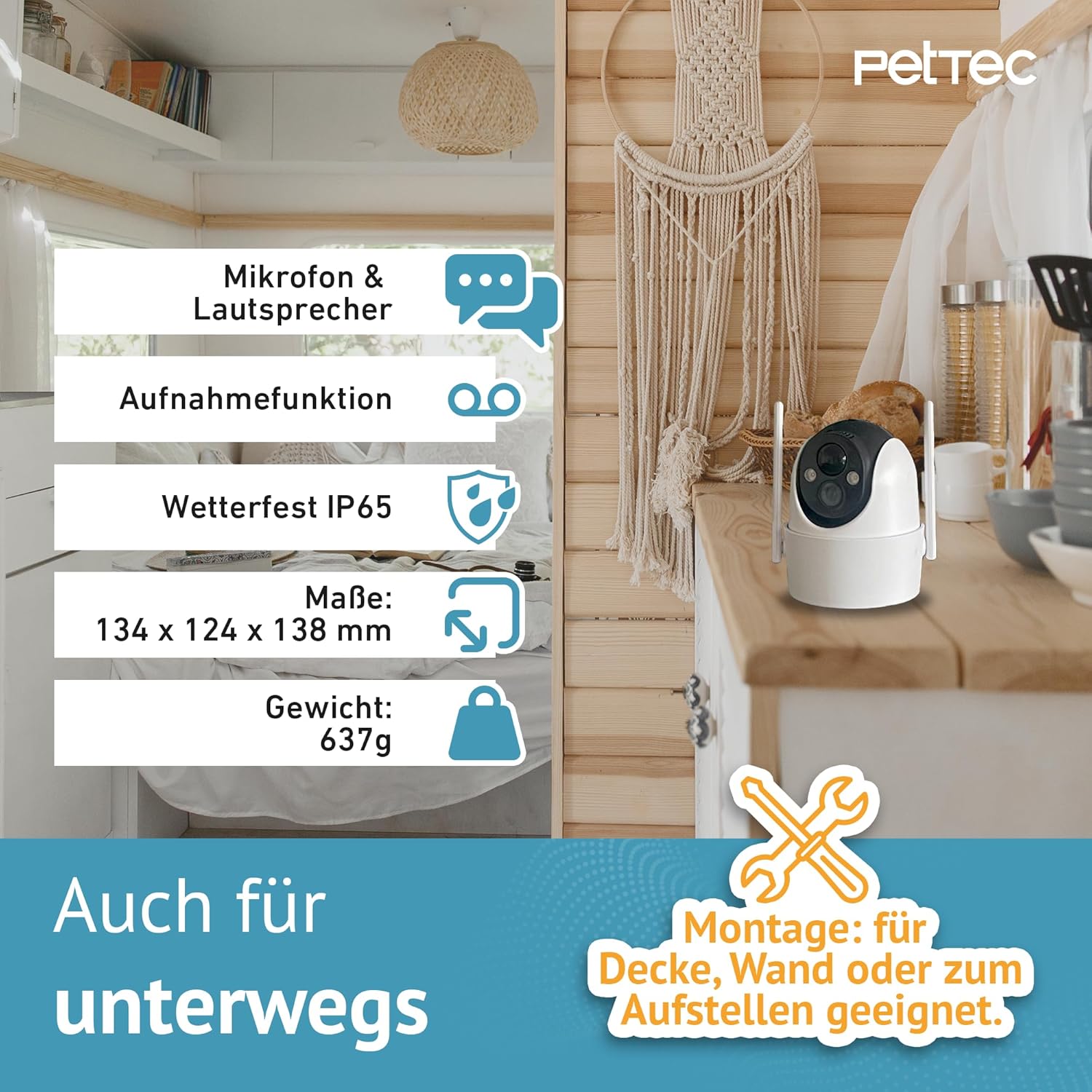 Thumbnail 6 de PetTec Pet Cam Free'n 360 Überwachungskamera – Outdoor 3MP mit Akku, Pan&Tilt, Flutlicht und Sirene