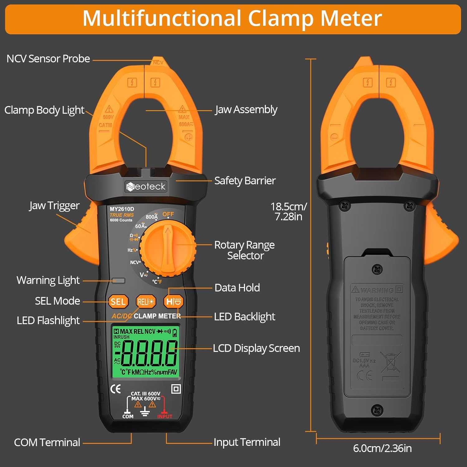 Thumbnail 6 de Neoteck TRMS 6000 Counts Clamp Meter 800A