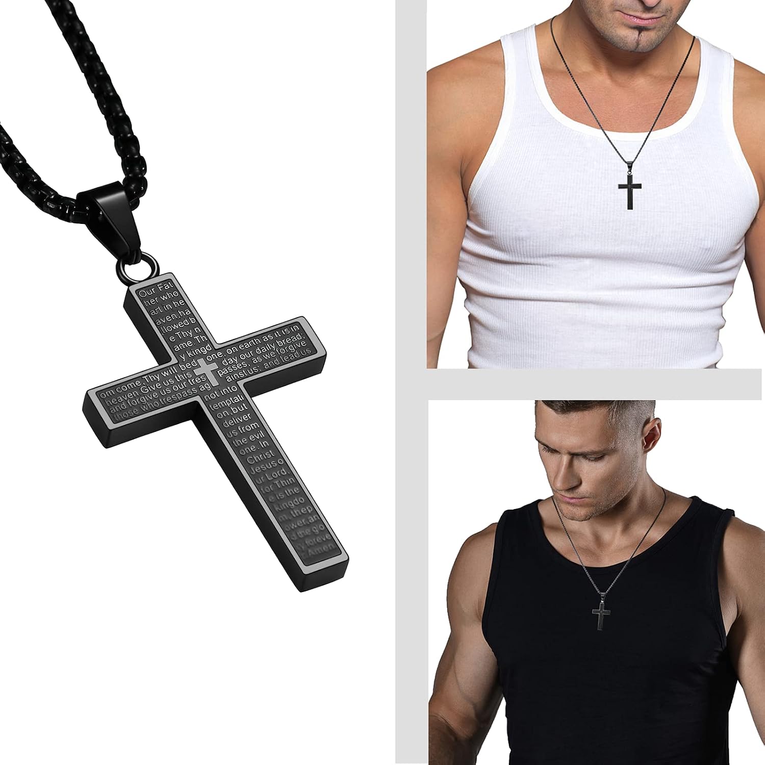 Thumbnail 1 de MERTTURM Kreuz Halskette für Herren aus Edelstahl, 60 cm Kette mit Kreuz-Anhänger (silber/schwarz/gold)