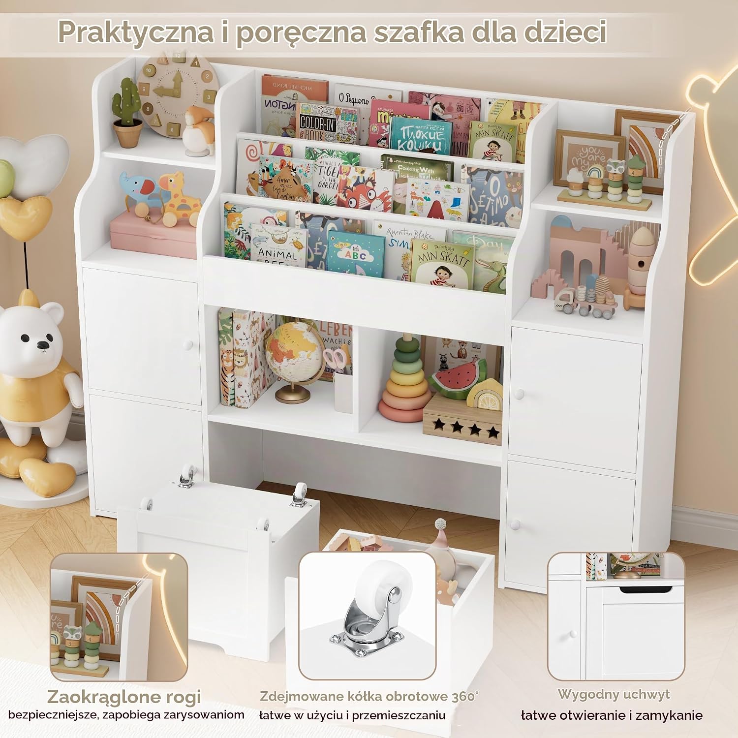 Detalle 2 de FOREHILL P392 – regał dziecięcy z 6 otwartymi półkami i 2 pojemnikami na kółkach