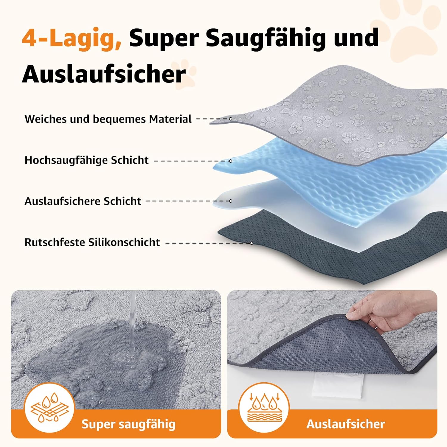 Thumbnail 2 de Waschbare Welpen-Unterlagen 100 x 70 cm (2er-Set) – 4-lagige, auslaufsichere Pipi-Pads für Hundebox & Welpenauslauf