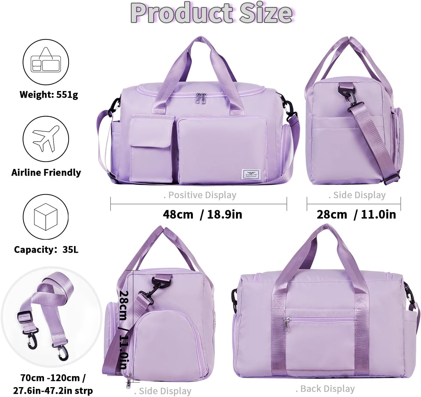 Detalle 2 de FIORETTO Women's Gym Duffle Bag 37L