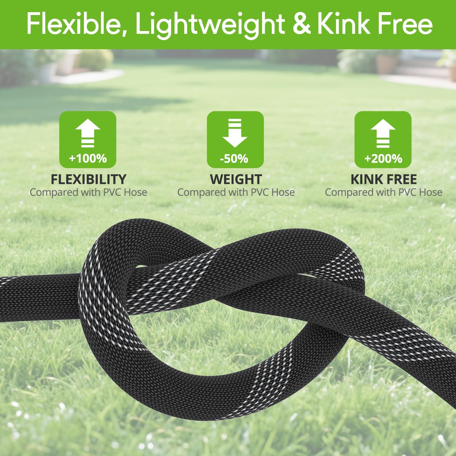 Detalle de WIDEBULE 100 ft Flexible Garden Hose with 10-Pattern Nozzle and Brass Fittings