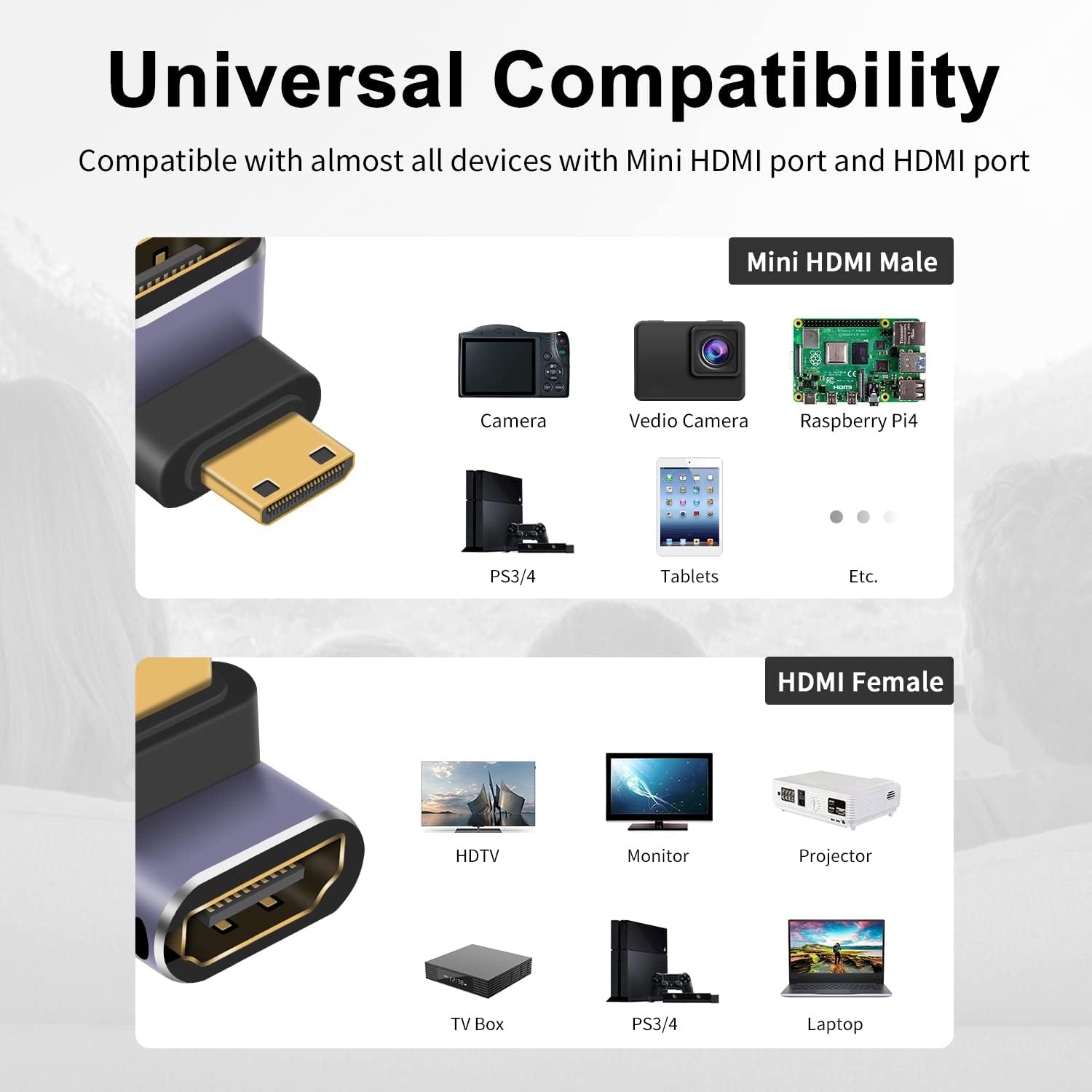 Thumbnail 2 de Maxhood Mini HDMI to HDMI Adapter 8K (2 Pack) – Up and Down Angled, 90° Mini HDMI Male to HDMI Female
