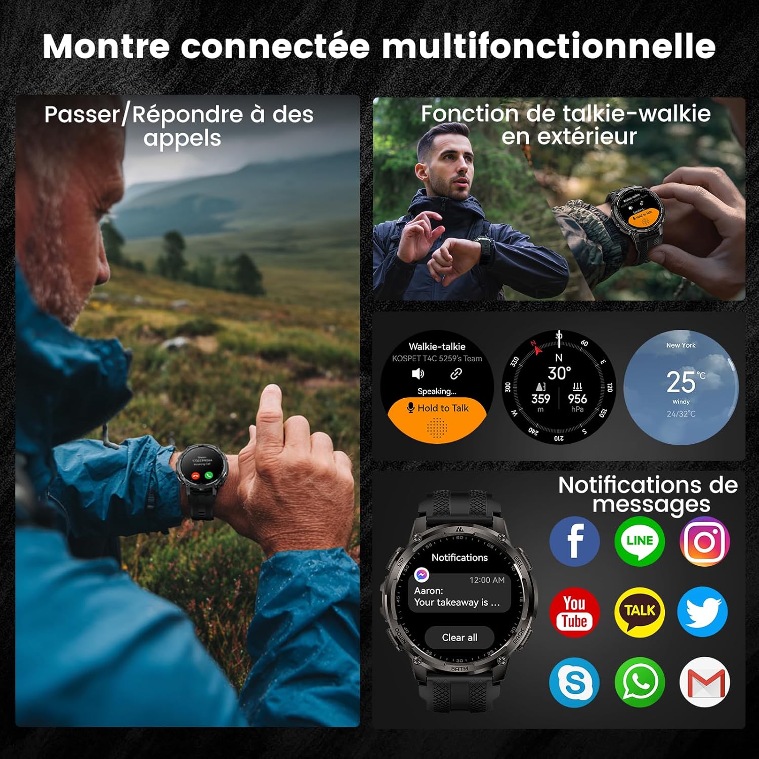 Thumbnail 5 de KOSPET Tank T4C : montre connectée homme AMOLED 1,5", GPS, lampe LED et talkie-walkie