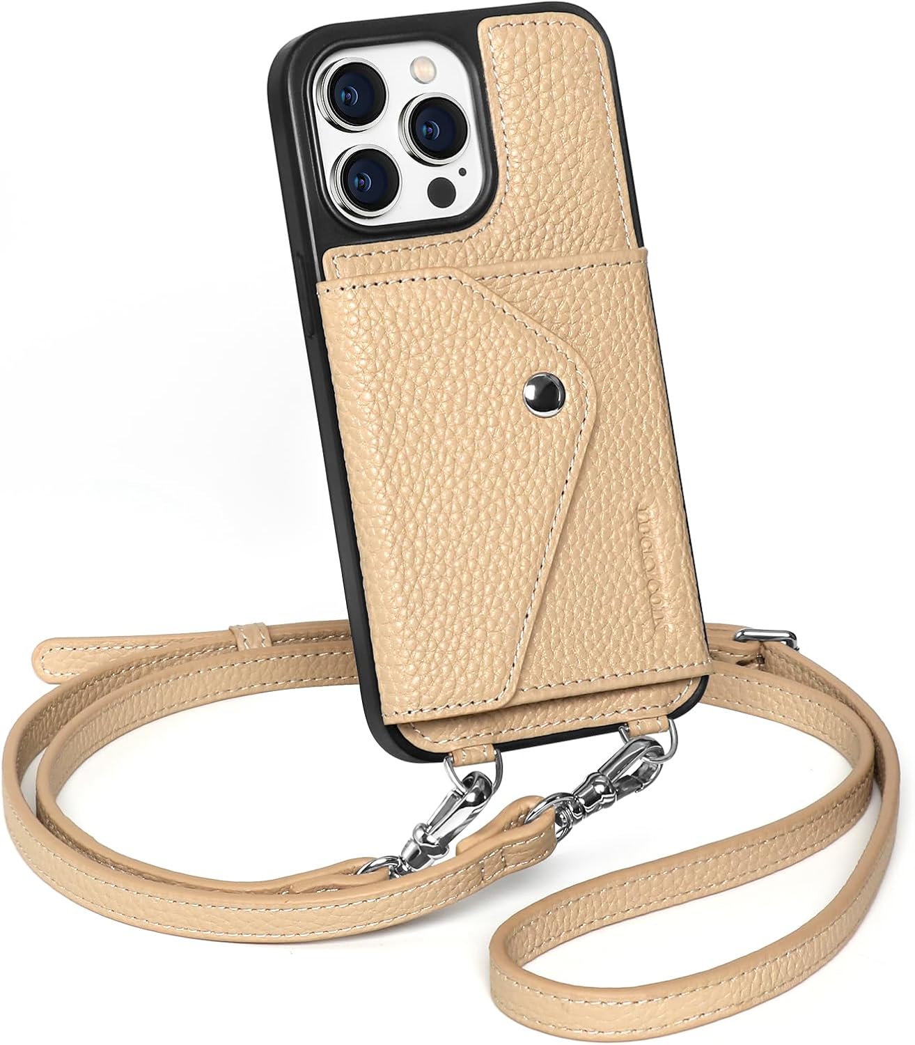 Detalle de LUCKYCOIN Crossbody Leather Phone Case for iPhone 15 Pro Max with Expandable Card Holder