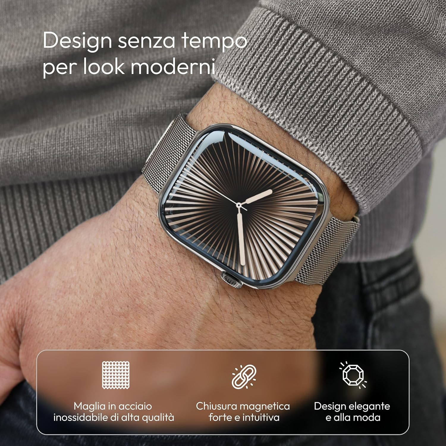 Thumbnail 1 de VONMÄHLEN Milanese Loop 2: Cinturino in Maglia Milanese per Apple Watch Ultra 2, chiusura magnetica, Sabbia del deserto, 44–49 mm