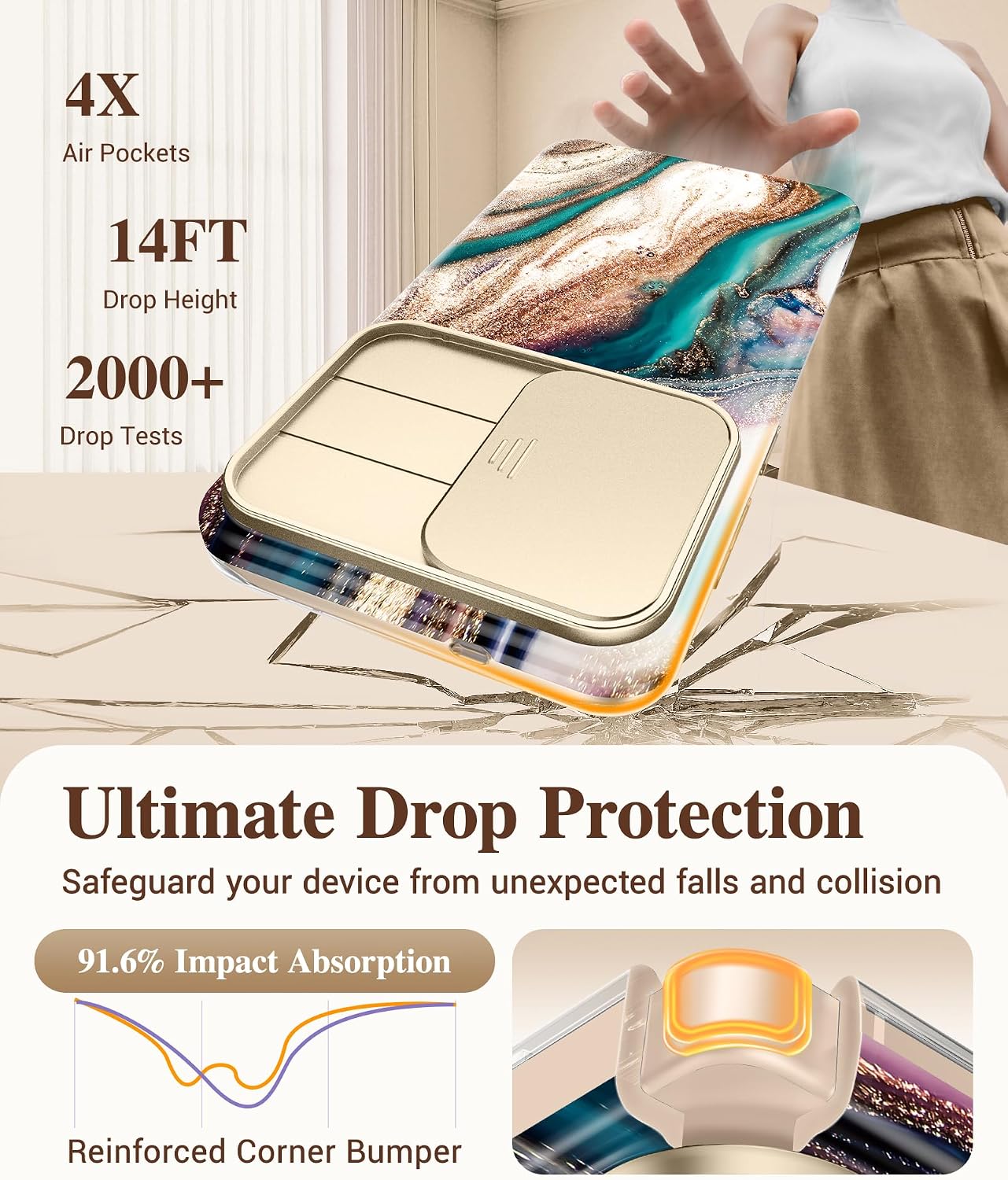 Detalle 2 de GVIEWIN Marble Case for Samsung Galaxy S26 Plus with Slide Camera Cover and HD Screen Protector
