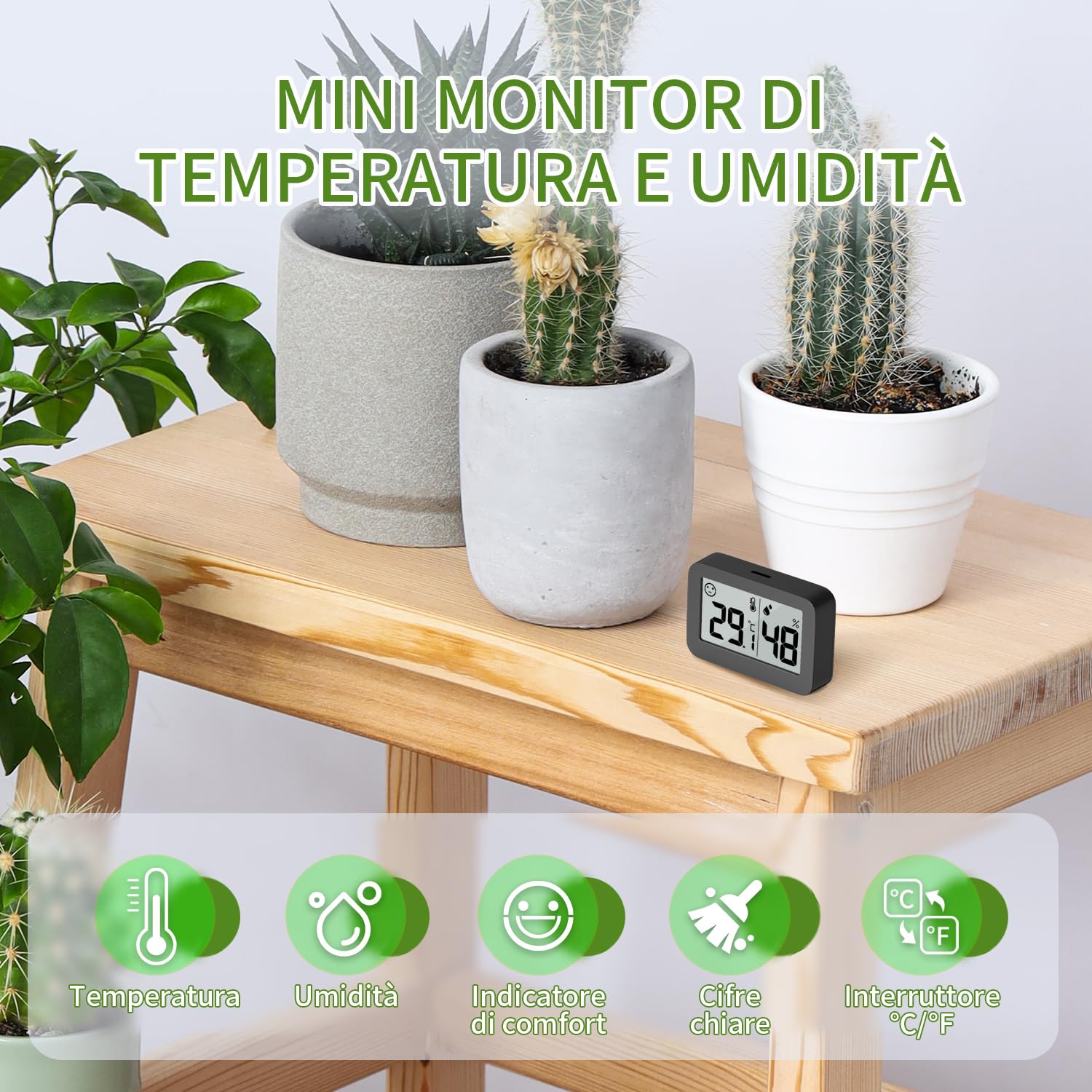 Thumbnail 3 de DOOMAY Mini igrometro termometro da interno con lettura digitale e conversione °C/°F (4,5 cm)