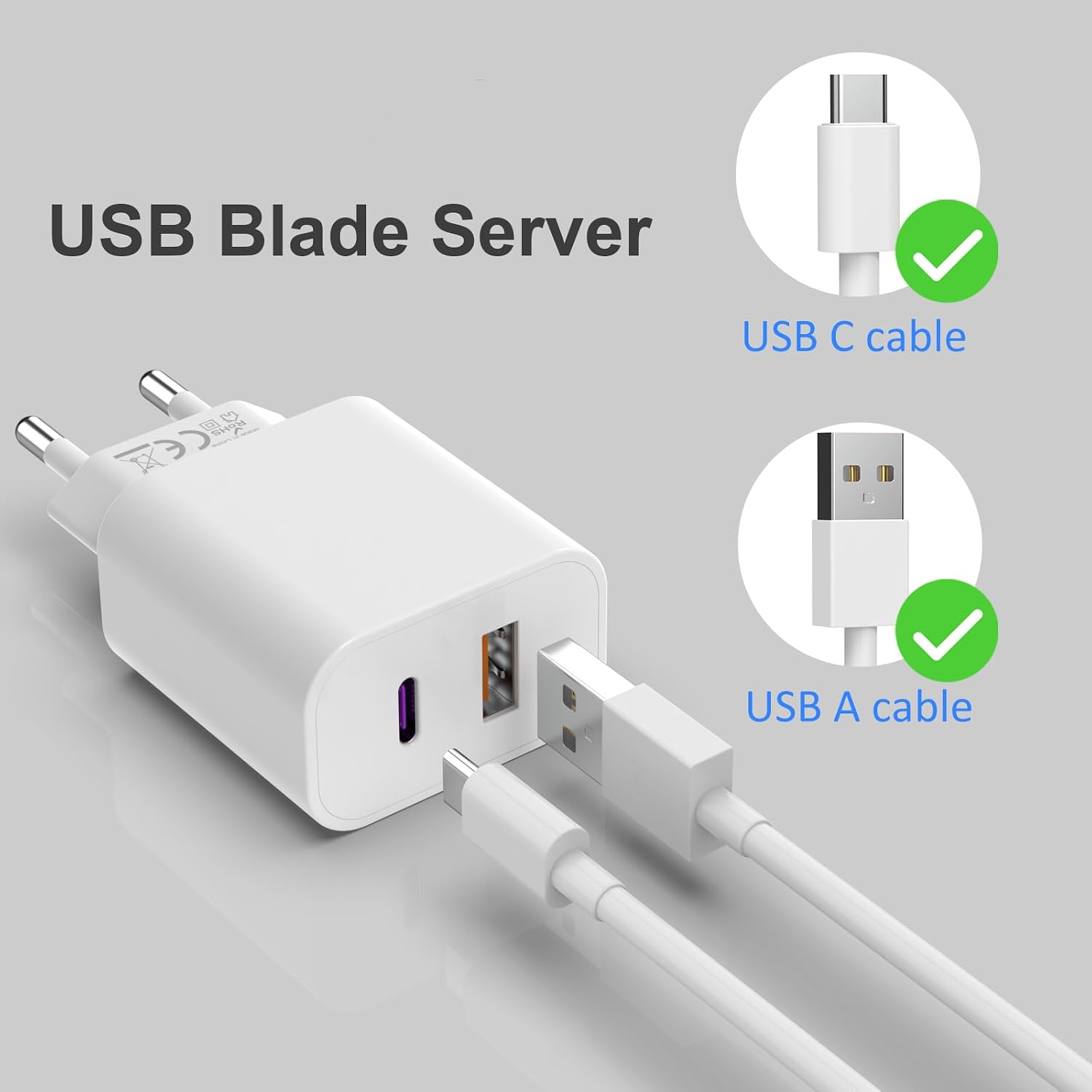 Detalle 2 de USB C Ladegerät 25W 2er Pack – 2 in 1 USB Adapter
