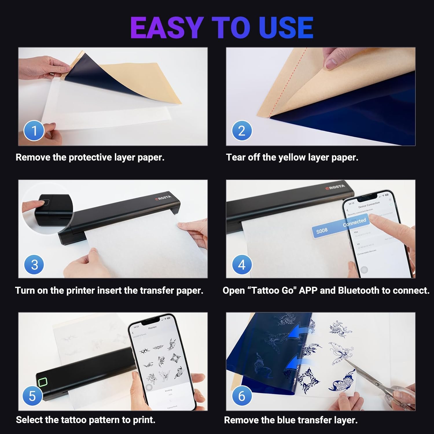Detalle 2 de ORGSTA S008 : imprimante à tatouage thermique Bluetooth portable pour pochoirs et papier transfert