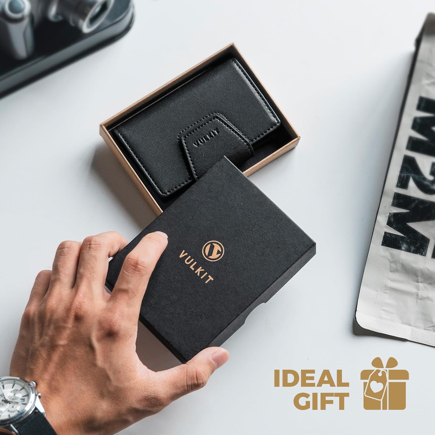 Thumbnail 5 de VULKIT RFID Blocking Leather Card Holder — Minimalist Magnetic Wallet