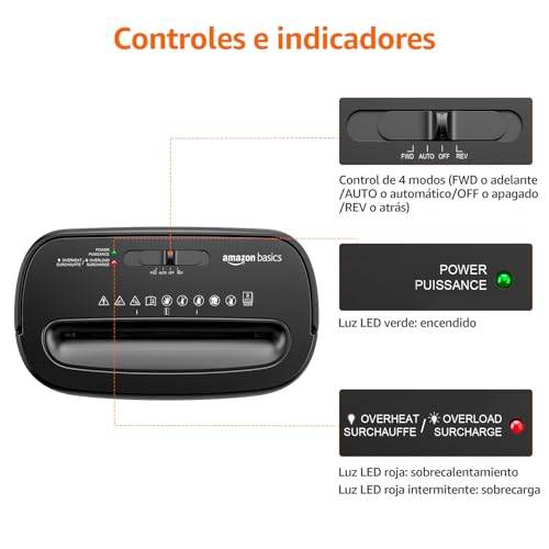 Detalle 2 de Amazon Basics Trituradora de Papel de Corte Cruzado 8 Hojas, 14 L, Negro
