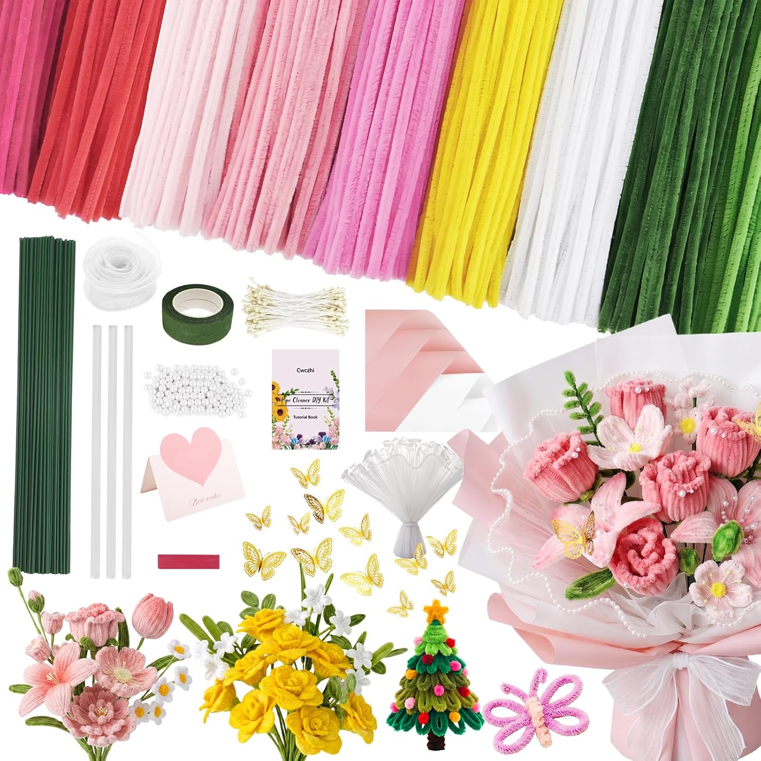 Thumbnail 6 de 1050 PCS Pipe Cleaner Flower Kit: 15 Colors, Floral Stems, and DIY Craft Essentials