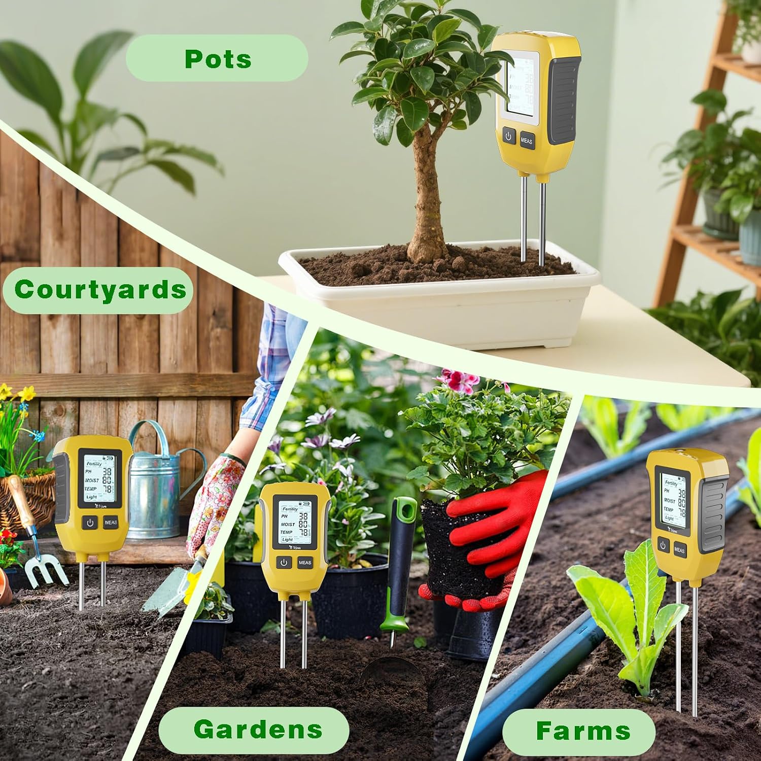 Thumbnail 6 de TRJZWA 5 in 1: Misuratore di PH del Terreno, Igrometro per Piante con Display LCD – Fertilità, Umidità, pH, Temperatura e Luce Solare