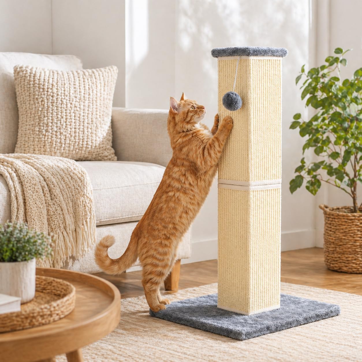 Thumbnail 6 de YULOYI Cat Scratching Post for Large Indoor Cats – 81cm, Natural Sisal, Stable Base, Grey